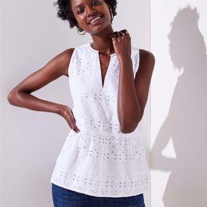Loft split neck eyelet peplum top NWT